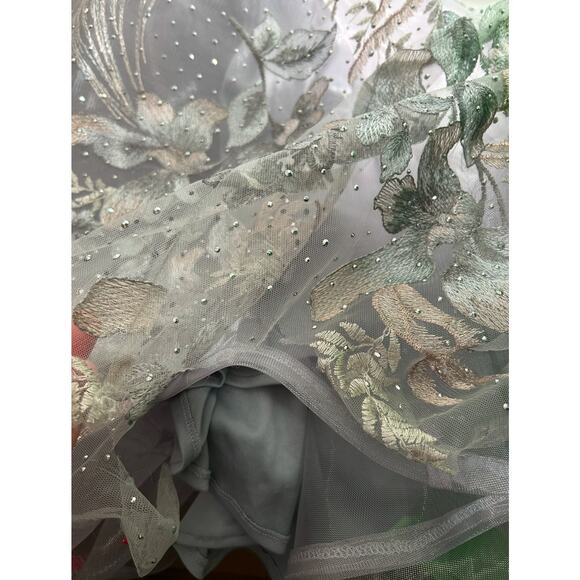 Mac Duggal 20214 Long Sleeve Bead Applique Gown Size 16 Grey Multi Floral NWT - Picture 14 of 16